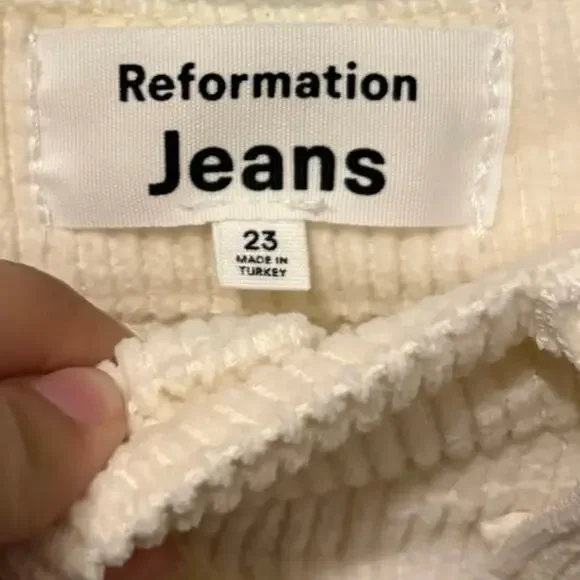 Reformation 100% Cotton Cream Cynthia High Rise Corduroy Straight Pants Size 23